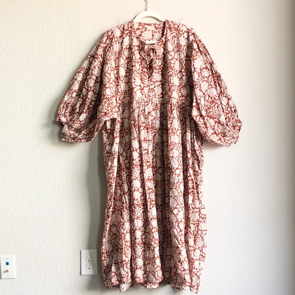 House of Sundar Maya Midi Dress Cotton Midi Floral Peasant Caramel Rust XXL